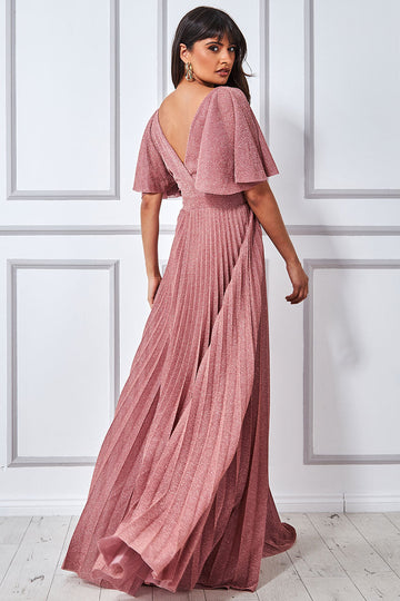 Goddiva Lurex Pleated Maxi Dress Goddiva